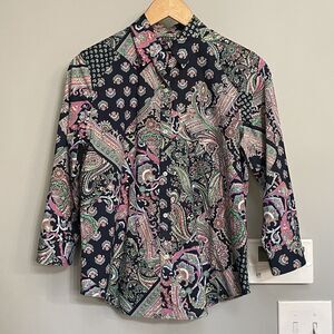 Lauren Ralph Lauren Top Patchwork Paisley Button‎ Down Shirt Sz Small EUC